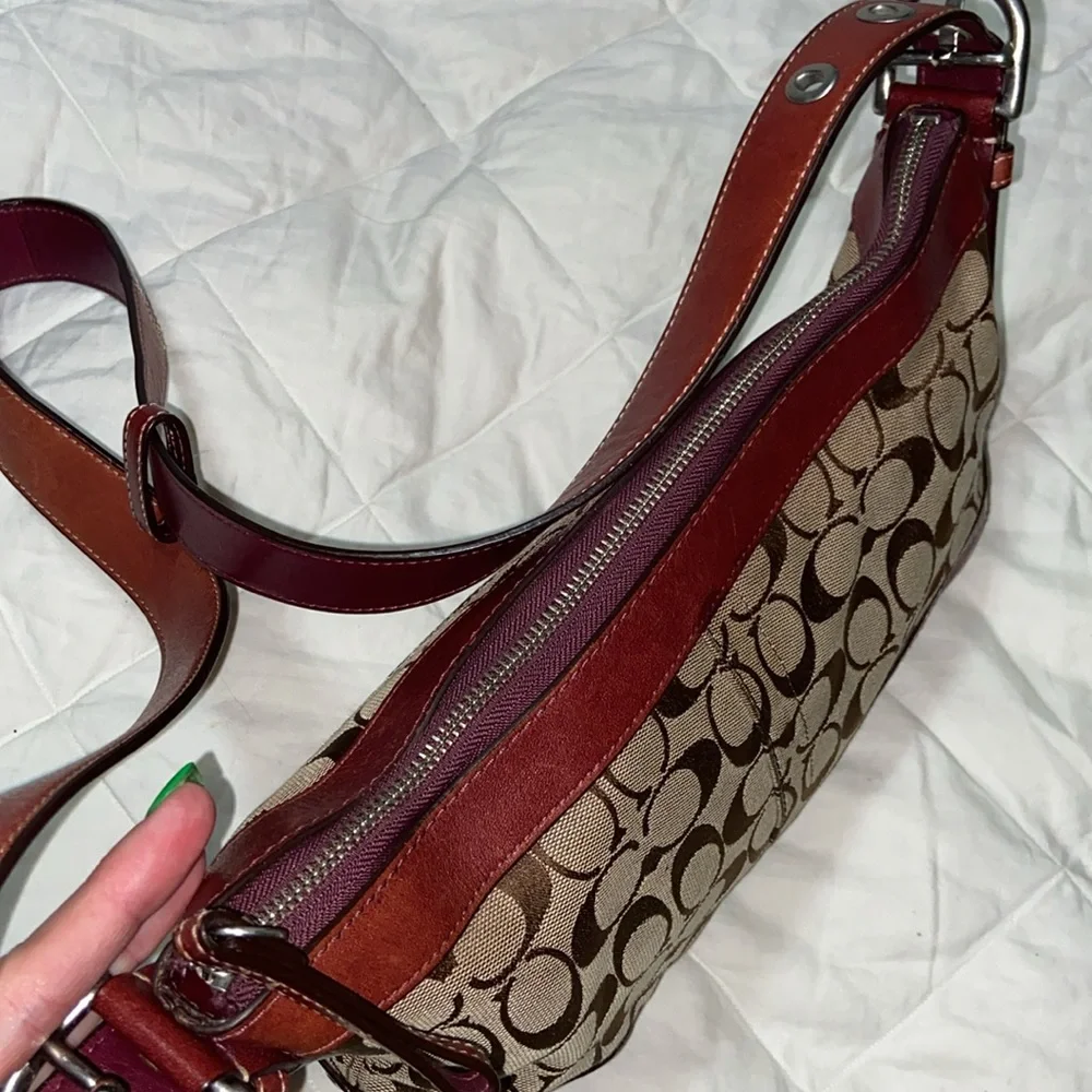 Coach Authentic Hobo Handbag Canvas Leather Brown F12328